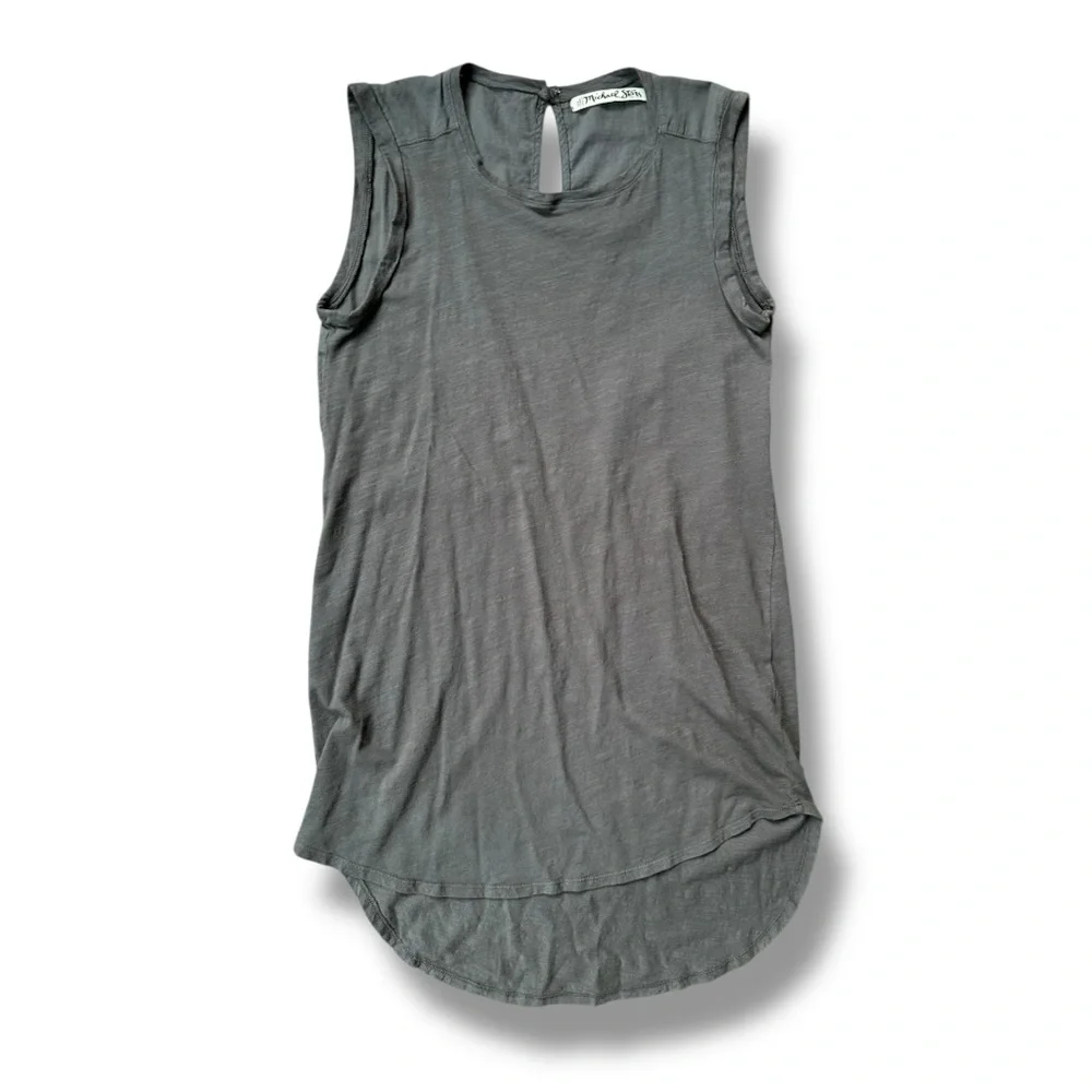 Michael Stars Gray Cotton Rolled Shoulder Sleeveless Shift Mini Dress | Large - Picture 9 of 12